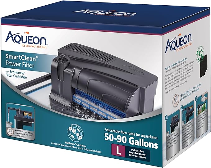 Aqueon Aquarium Fish Tank SmartClean Power Filter with EcoRenew Filter Cartridge, 50-90 Gallons