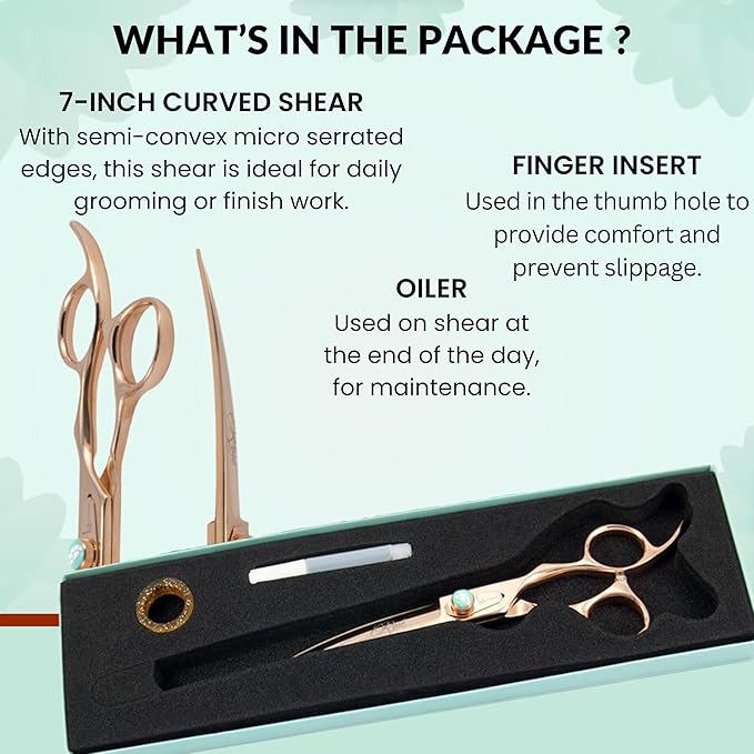Kenchii Rose Dog Grooming Scissors, 7 Inch Curved Shears, Dog Scissors for Grooming, Ergonomic Design for Comfort and Precision, Heavy Duty, Durable and Sharp
