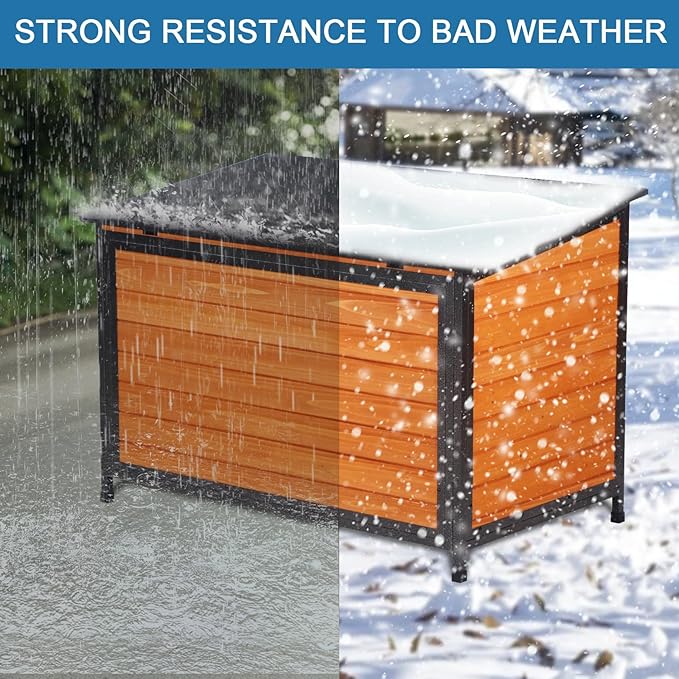 Dog House Outdoor Insulated 43.3" L Large Dog Kennel 6 Sides All-Round Foam Winter Weatherproof for Small Medium Large Dogs with Strong Metal Chew Proof Frame