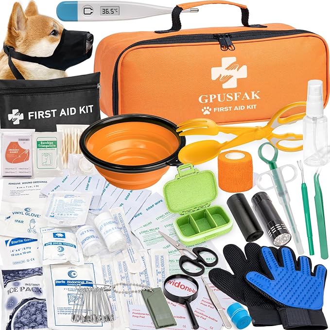 Dog First Aid Kit - Pet First Aid Kit for Dogs with Pooper Scooper First Aid Supplies for Home Camping Hiking Traveling Hunting and Sports