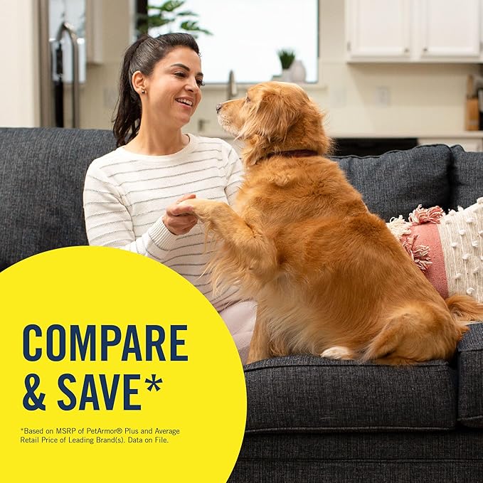 PetArmor Plus Flea and Tick Prevention for Dogs, Dog Flea and Tick Treatment, 6 Doses, Waterproof Topical, Fast Acting, Large Dogs Dogs (45-88 lbs)