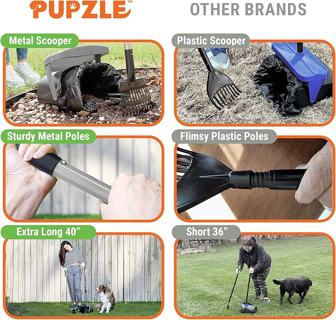 Dog Pooper Scooper with Bag Attachment, 40" Long Handle Pooper Scooper for Large Dogs, Dog Poop Scoop for Yard, Large Capacity Swivel Bin and Rake, Lavender Scented Bags (Grey)