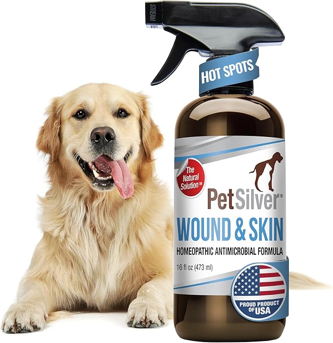 PetSilver Wound & Skin Spray - Dog Wound Spray, Hot Spot, Allergy Relief for Dogs, Itch Spray for Cats - Natural Skin Soother - Chelated Silver, Superior to Colloidal Silver - Made in USA - 16 fl oz