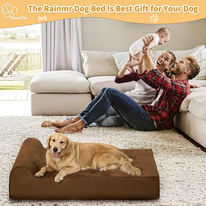 Orthopedic Dog Beds for Large Dogs, 7" Memory Foam Dog Beds with Waterproof Liner, Chew Proof Microsuede Cover, Removable and Washable, Nonskid Bottom, 48"x30" L Brown