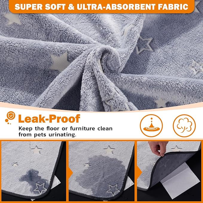 LOOBANI Washable Pee Pads for Dogs, Fast Absorption Reusable Puppy Pads, Waterproof Whelping Mats, Non Slip Training Pet Playpen Mat for Floor, Dog Crate, Grey, 2 Pack 48 x 48 in