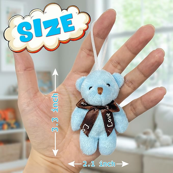 Sofier 12 Packs Mini Stuffed Animals Bulk Cute Plush Bear Toys Party Favors for Kids Treasure Box Toys Classroom Claw Machine Key Chains Prizes Small Valentine Halloween