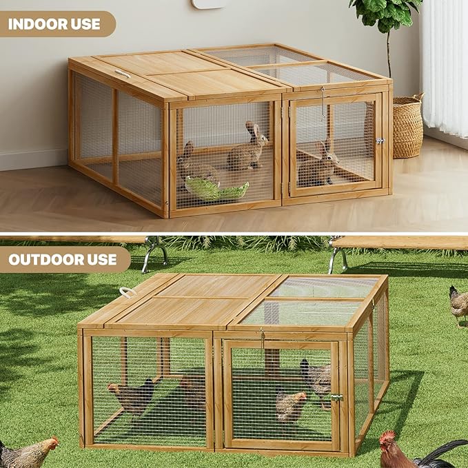 MoNiBloom Portable Chicken Run Rabbit Hutch Folding Chicken Cage Hen Coop for Indoor/Outdoor, Top and Side Opening Doors Small Animal Pet Playpen No Assembly Required Poultry Cage 45.5 x 42.5 x 20 in