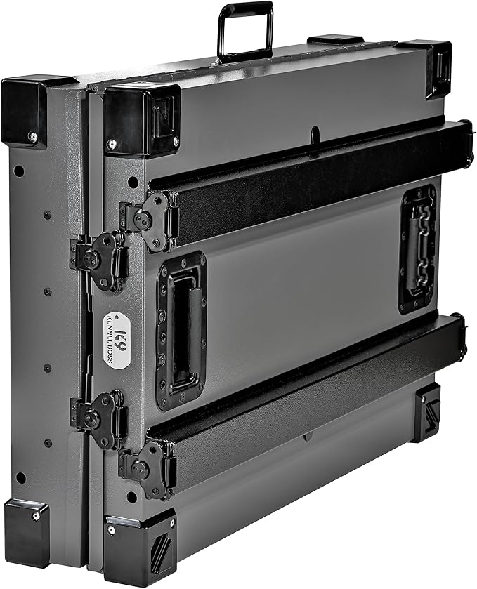 Heavy Duty Fully Collapsible Powder-Coated Aluminum Dog Crate - Small (Gray)