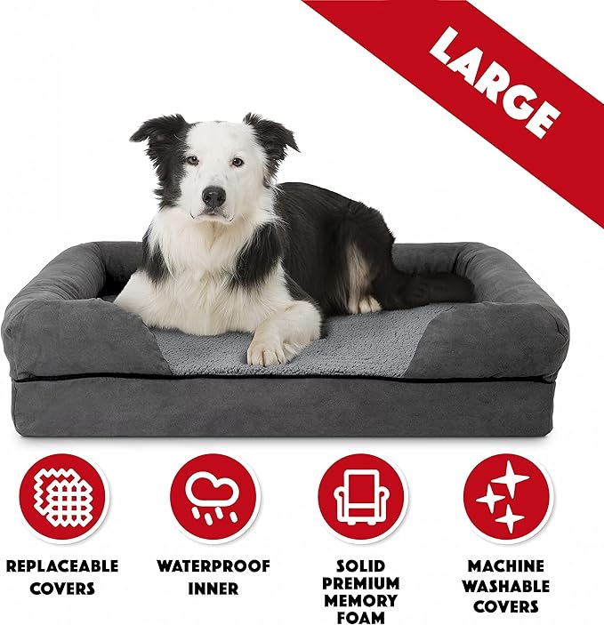 The Dog’s Bed, Large Grey Plush (no Logo), Memory Foam, Pain Relief: Arthritis, Hip & Elbow Dysplasia, Post Surgery, Lameness, Supportive, Calming, Waterproof Washable Cover, Veterinary Approved
