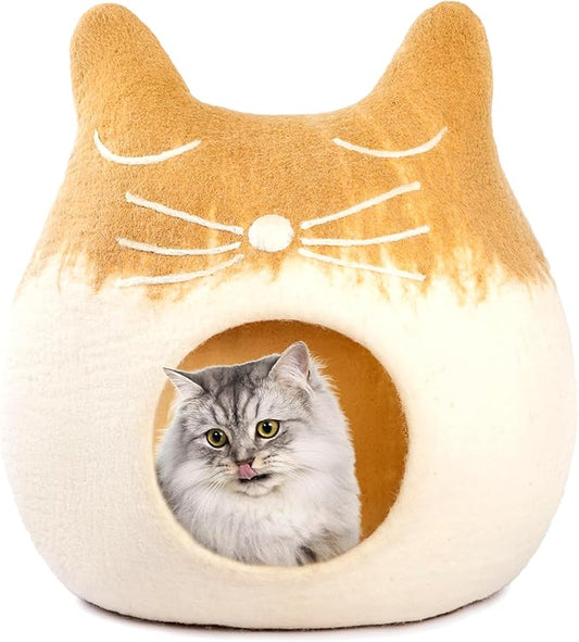 Luxurious Eco-Friendly Merino Wool Cat Cave Bed Sloth - Foldable Hideaway Pod for Indoor Cats - Premium Felt Kitten Beds - Covered Cat House for Ultimate Cozy Comfort by Woolygon