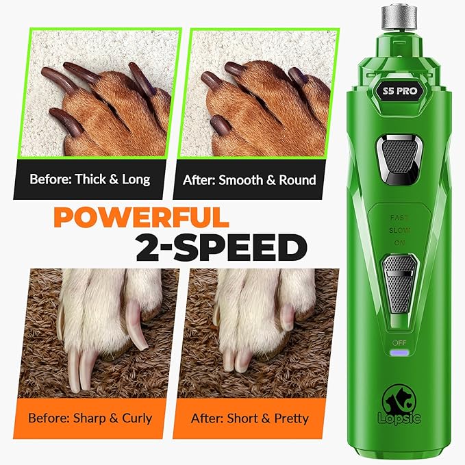 Dog Nail Grinder with 2 LED Lights Powerful 2 Speeds Super Quiet Dog Nail Trimmers with 3 Grinding Wheels Rechargeable Pet Dog Nail Clippers for Large Medium Puppy Dogs Dog Nail File Cat Nail Clipper