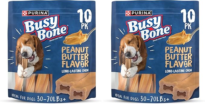 Purina Busy Bone Made in USA Facilities, Long Lasting Small/Medium Breed Adult Dog Chews, Peanut Butter Flavor - 10 ct. Pouch (Pack of 2)