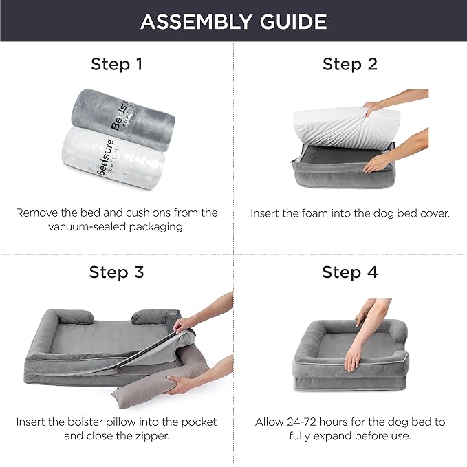 Bedsure XXL Orthopedic Dog Bed for Extra Large Dogs - Washable Giant Dog Cat Bed Waterproof, Comfort Dogs Couch Sofa with Washable Removable Cover, Pet Bed with Nonskid Bottom, Dark Grey, 52"