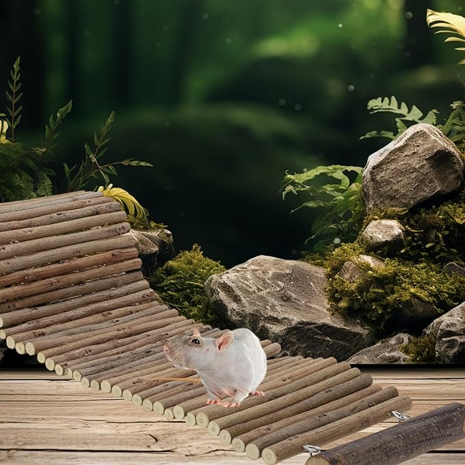 Hamster Bridge,Rat Long Bendy Bridge Wooden Climbing Ladder Cage Accessories for Syrian Hamster Gerbil Mouse Rat, 20.08" L x 5.91" W