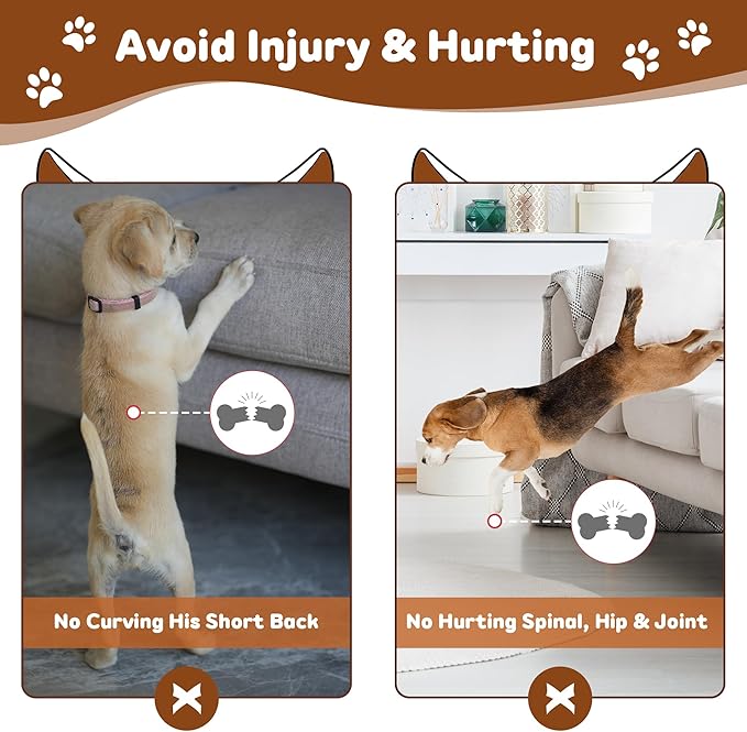 Onelike Wooden Dog Ramp for Bed with Removable Side Rail and Non-Slip Carpet, Stable Pet Ramp Stair for Couch Sofa for Small & Large & Senior Dogs, 60" Long Ramp White