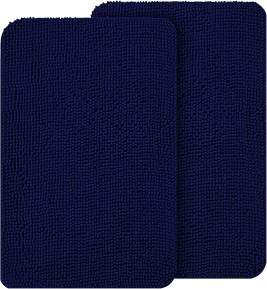 OLANLY Dog Door Mat Set 2-Piece 36x24, Absorbs Moisture and Dirt, Absorbent Non-Slip Washable Doormat, Quick Dry Chenille Mud Mat for Dogs, Entry Indoor Entryway Carpet for Inside Floor, Navy Blue