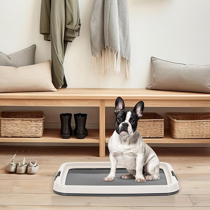 IRIS USA Pee Pad Holder - Medium Dog Pad Holder with Secured Latches, Non-Skid Feet, High Polish Finish for Easy Cleaning, Leak Protection, Fits 17"x23" Pad, Dark Gray