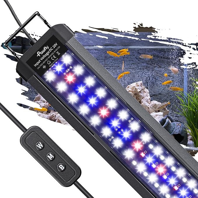 Pawfly 21W Aquarium LED Light for 30 to 36 Inch Fish Tanks Extendable Fish Tank Light with Full Spectrum Brilliant White Blue Red Lights with Daytime & Night Modes and Adjustable Brightness