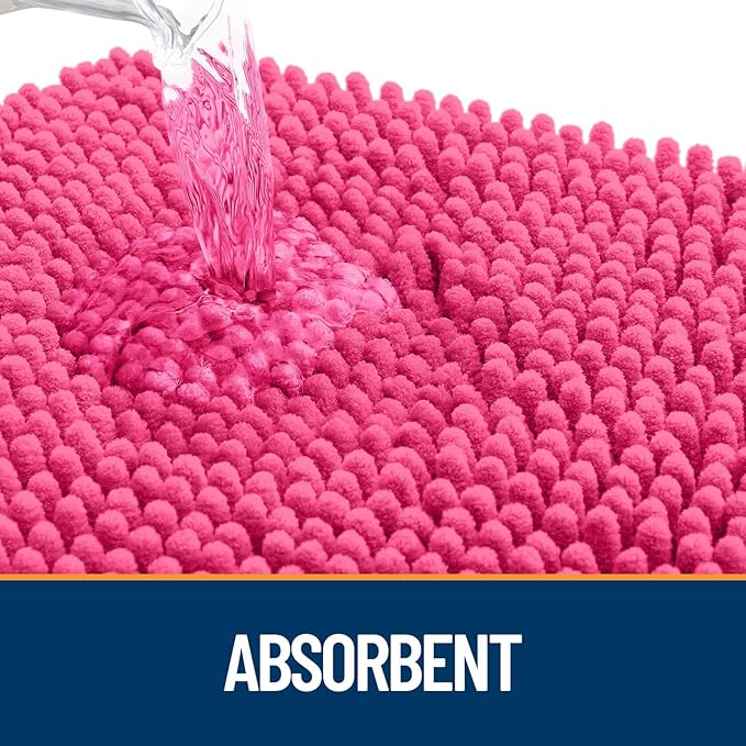 OLANLY Dog Door Mat for Muddy Paws 40x32, Absorbs Moisture and Dirt, Absorbent Non-Slip Washable Doormat, Quick Dry Chenille Mud Mat for Dogs, Entry Indoor Entryway Carpet for Inside Floor, Hot Pink