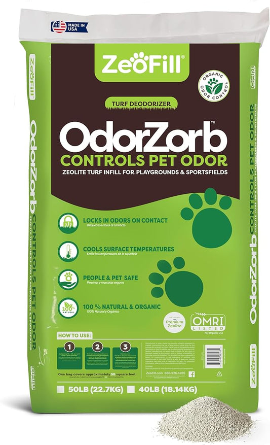 Premium Outdoor Odor Infill - 40lbs. Bag – Pet Urine Odor Eliminator for Artificial Turf, Grass, Playgrounds, & Sport Fields – 97% Pure Clinoptilolite Zeolite – Odor Eliminator & Deodorizer