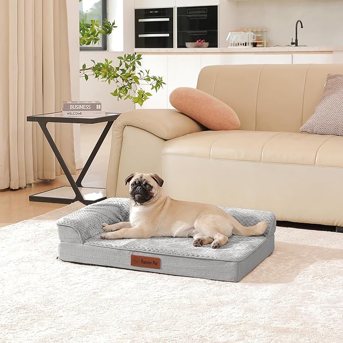 Orthopedic Dog Bed Medium Size Dog, 3 Inch Memory Foam Pet Bed for Small and Medium Dogs, Washable Removable Cover, Nonskid Bottom, Waterproof, 30x20 Inches S Light Grey