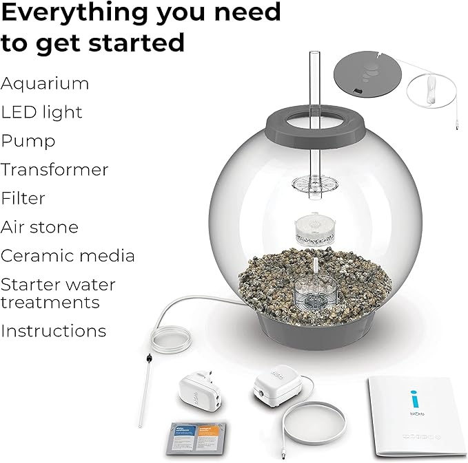 biOrb Classic 60 Acrylic 16-Gallon Aquarium with White LED Lights Modern Tank for Tabletop Display, Silver