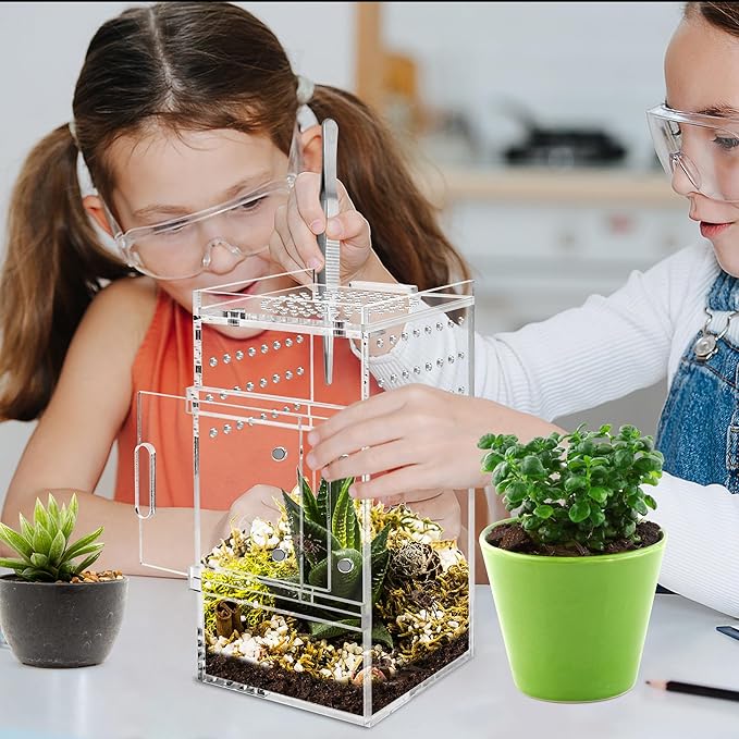 Jumping Spider Enclosure, 3x3x6 Inch Jumping Spider Habitat with Magnet Opening Door Jumping Spider Accessories Small Acrylic Terrarium for Tarantula and Praying Mantis