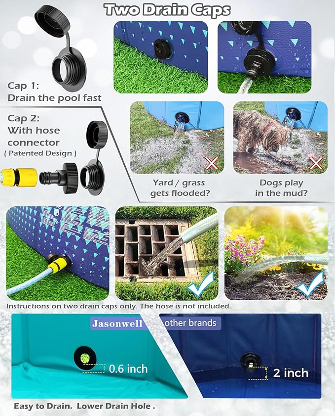 Jasonwell Foldable Dog Kiddie Pool - Hard Plastic Kids Paddling Pool Toddler Baby Swimming Pools for Backyard Collapsible Whelping Box Pet Doggie Cats Wading Pools Bathtub for Puppy Large Dogs