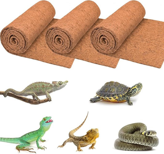 ZeeDix 3 Rolls Coconut Fiber Reptile Substrate Mat, 24 x 48 inches Natural Coco Mat Reptile Carpet Coco Fiber Liner Turtle Bedding Reptile Terrarium Liner for Lizard Snake Turtle Gecko Bearded Dragon