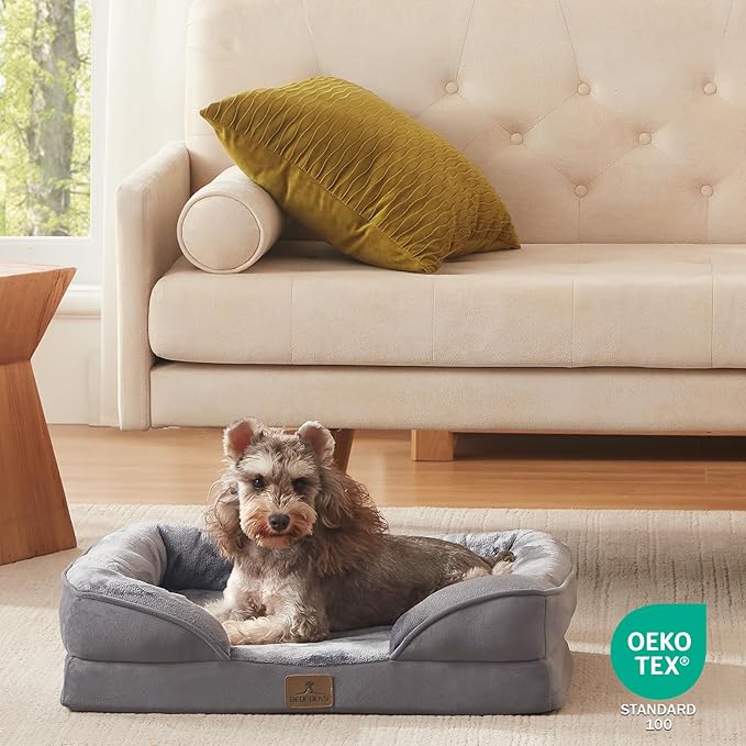 Bedfolks Orthopedic Dog Bed, Waterproof Dog Sofa Bed for Small Dogs & Cats, Egg Foam Pet Couch Bed with Removable Washable Cover and Nonslip Bottom, Dark Grey