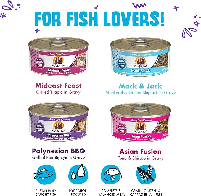Weruva Classic Cat Food, Variety Pack, Frisky Fishin' Friends Wet Cat Food, 5.5oz Cans (Pack of 24)