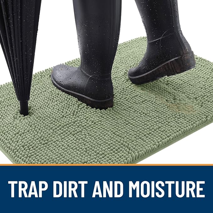 OLANLY Dog Door Mat for Muddy Paws 36x24, Absorbs Moisture and Dirt, Absorbent Non-Slip Washable Doormat, Quick Dry Chenille Mud Mat for Dogs, Entry Indoor Entryway Carpet for Inside Floor, Sage Green