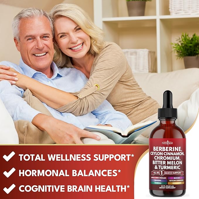 Berberine with Ceylon Cinnamon Supplement Liquid Drops + Bitter Melon Extract, Glucomannan, Gymnema, Chromium, Turmeric, Panax Ginseng, Moringa- 4 OZ