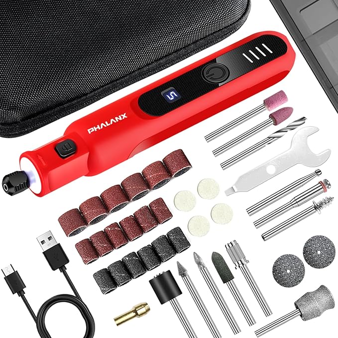 Dog Nail Grinder - Upgraded Pet Nail Grinder, Electric 5 Speeds LED Lights Ring Rechargeable Dog Nail Trimmers Kit, 40 Accessories Cordless Pet Nail Grinder for Dogs Cats and Small/Medium Animals Red