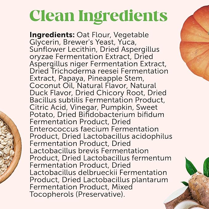 Probiotics for Dogs for Occasional Diarrhea & Bowel Support, Digestive Enzymes with Prebiotics for Gut Health for Dogs, Immunity Health & Itch Relief (Duck 90 ct)