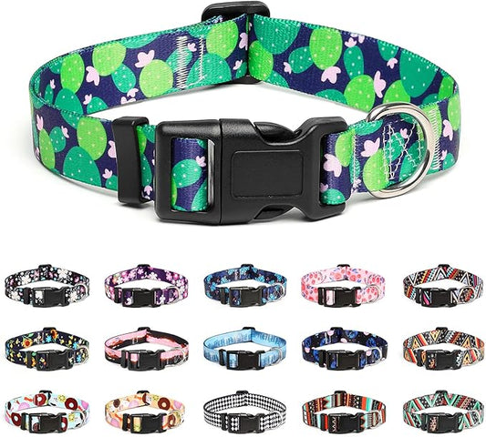 Mercano Adjustable Dog Collar - Special Design Patterns, Soft Nylon Comfortable Durable Pet Collar for Small Medium Large Dogs (M, Cactus)