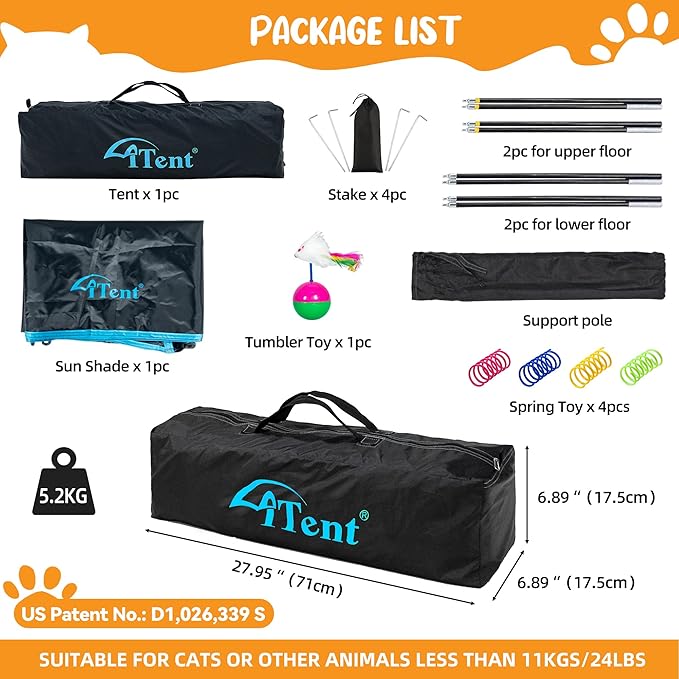 X-Large Catio Outdoor Cat Enclosure,3-Tier Spacious Outdoor Cat Tent for Indoors and Outdoors,Portable and Foldable Kitty Enclosure,Two Doors Design can Assemble More Shapes (Patented)