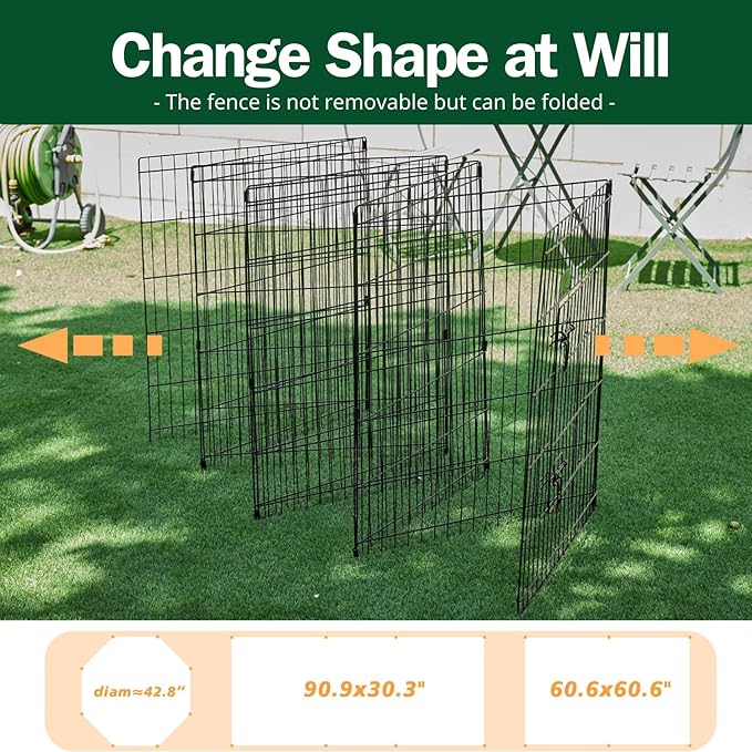 PJYuCien Dog Playpen, 8 Panels 36’’H Dog Pens Indoor with Bottom Pad and Top Cover, Metal Foldable Pet Puppy Exercise Fence Crate Kennel, Better for Medium Animals,Black