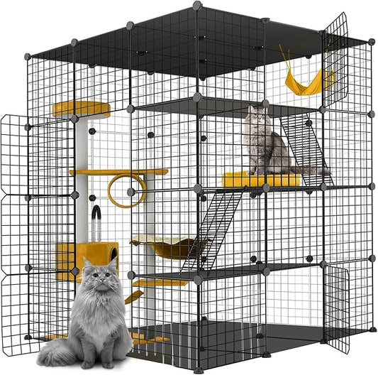 Large Cat Cage,Cat Cage Enclosure Indoor DIY Cat Playpen Detachable Metal Wire Kennels Crate Large Exercise Place Ideal, for 1-4 Cats,Ferret, Chinchilla, Rabbit, Small Animals