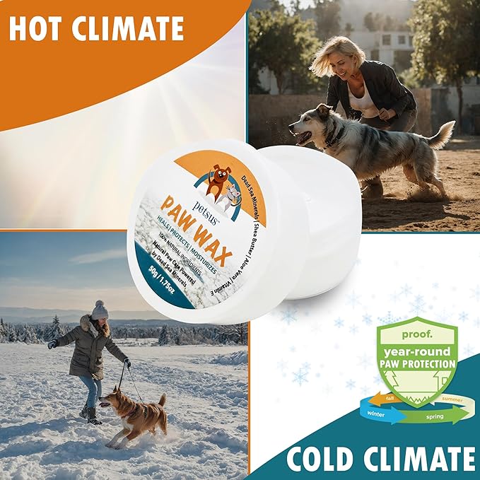 Natural Dog Paw & Nose Balm – Moisturizing Paw Wax with Dead Sea Minerals | Lick-Safe, Organic Balm for Dry, Cracked Paws & Dry Noses | Heat, Ice & Terrain Protection – 1.75 oz