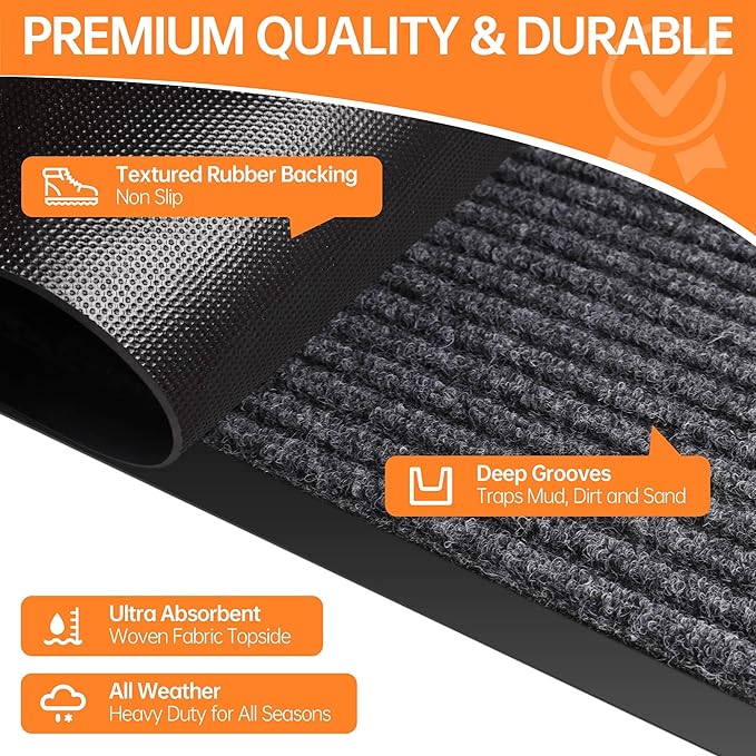 Indoor Outdoor Door Mat, 4’ x 3' Doormat for Entryway, Rubber Backing Non Slip Front Door Mat Outside Entrance, Super Absorbent Commercial Floor Mat for Home Office