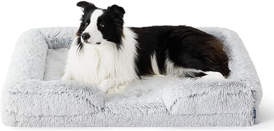 Bedsure Orthopedic Dog Beds Large Sized Dog - Washable Large Dog Cat Bed Waterproof, Comfort Dogs Couch Sofa with Washable Removable Cover, Pet Bed with Nonskid Bottom, Long Faux Fur-Misty Grey, 35"