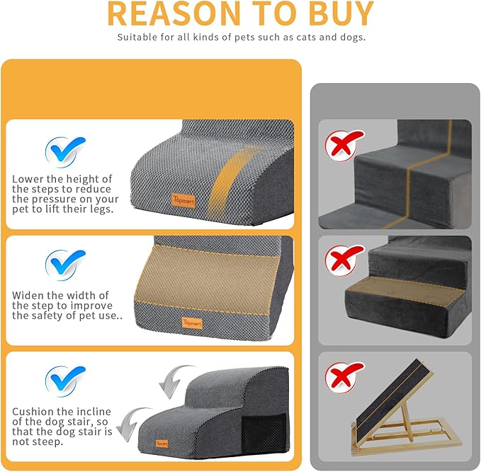 Topmart High Density Foam Pet Steps 2 Tiers,11.8" High,Non-Slip Dog Stairs,Soft Foam Dog Ramp Ladder,Best for Injured,Older Cats,Pets with Joint Pain,Suitable for Low Sofas,Stairs,Lower Place
