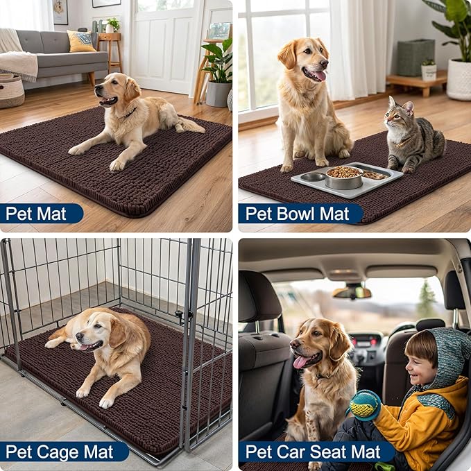 Smiry Dog Door Mat for Muddy Paws 70x24, Absorbs Moisture and Dirt Doormat, Non-Slip Washable Quick Dry Chenille Front Door Mat Indoor Entrance, Entryway Carpet for Inside Floor, Brown