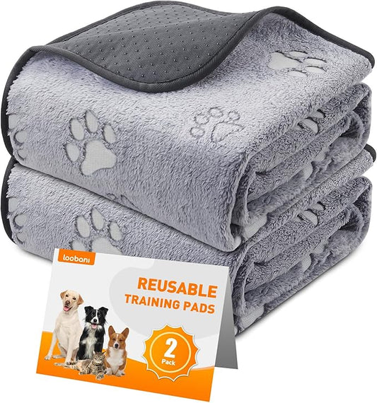 LOOBANI Washable Pee Pads for Dogs, Fast Absorption Reusable Puppy Pads, Waterproof Whelping Pads, Non Slip Training Pads Pet Playpen Mat for Floor, Dog Crate, Grey 2 Pack 31 x 36 in
