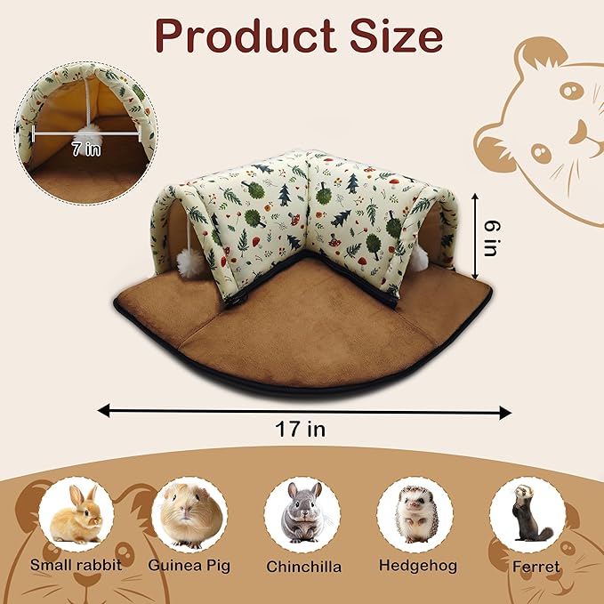 Xymoso Guinea Pig Hideout Tunnel Bed,Removable Guinea Pig Toys,Cozy Small Animal House,Guinea Pig Accessories for Hamsters Chinchillas Dwarf Rabbits Hedgehogs Ferrets