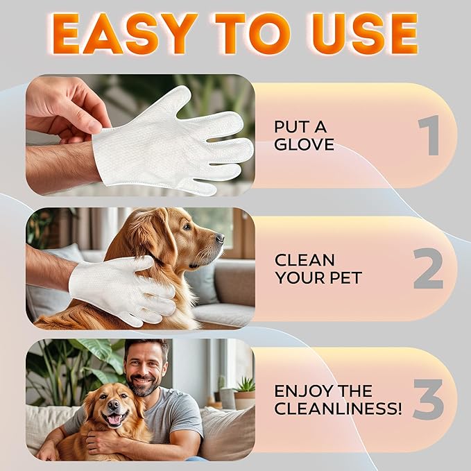 New 2025 Pet Cleaning Glove Wipes for Dogs and Cats – Hypoallergenic Hydrating & Nourishing – Suitable for Eyes, Ears, Paws & Body – Lavender Scent – Ideal for Daily Care & Travel – 18 Count