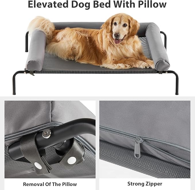 RRPETHOME Large Elevated Cooling Dog Bed, Raised Pet Cot Beds for Large Dogs, Elevated Outdoor Dog Bed, Chew Proof Portable Cooling Pet Cot with Skid-Resistant Feet and Breathable Mesh