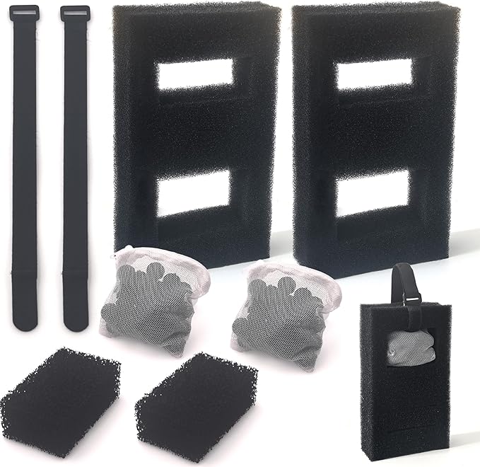 NEWKE 2 Set Aquarium Filter Media Compatible with Fluval SPEC EVO Flex Series, 8 PCS Aquarium Filter Replacement Includes 2 Carbon Media Pad, 2 Foam Filter, 2 Bag Bio Filter Balls & 2 Filter Cord