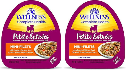 Wellness Petite Entrées Mini-Filets with Roasted Chicken, Beef, Carrots & Green Beans in Gravy, 3-Ounce Cup (Pack of 24)